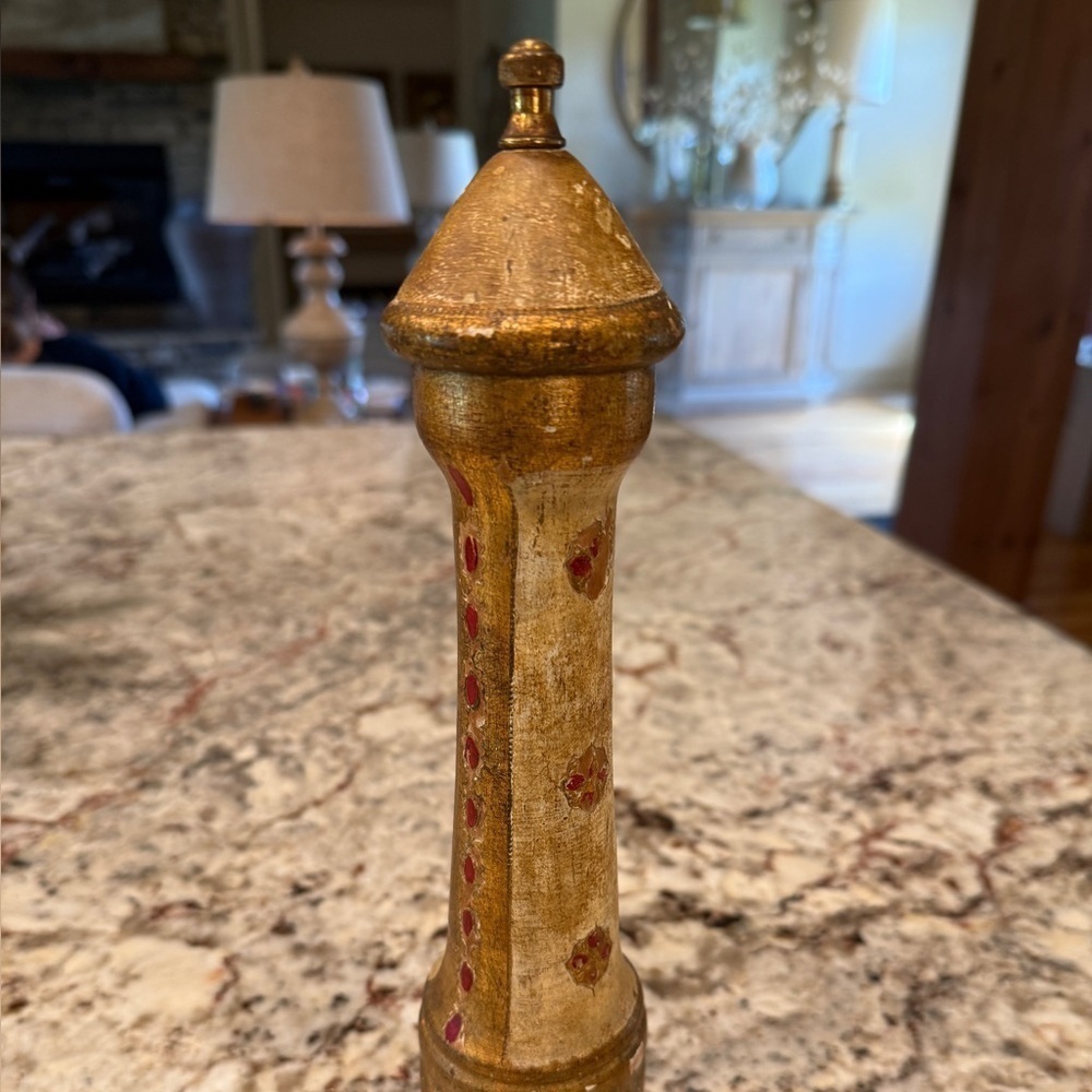 Vintage Italian Florentine Golden Copper and Wood Traditional Pepper Mill Accent